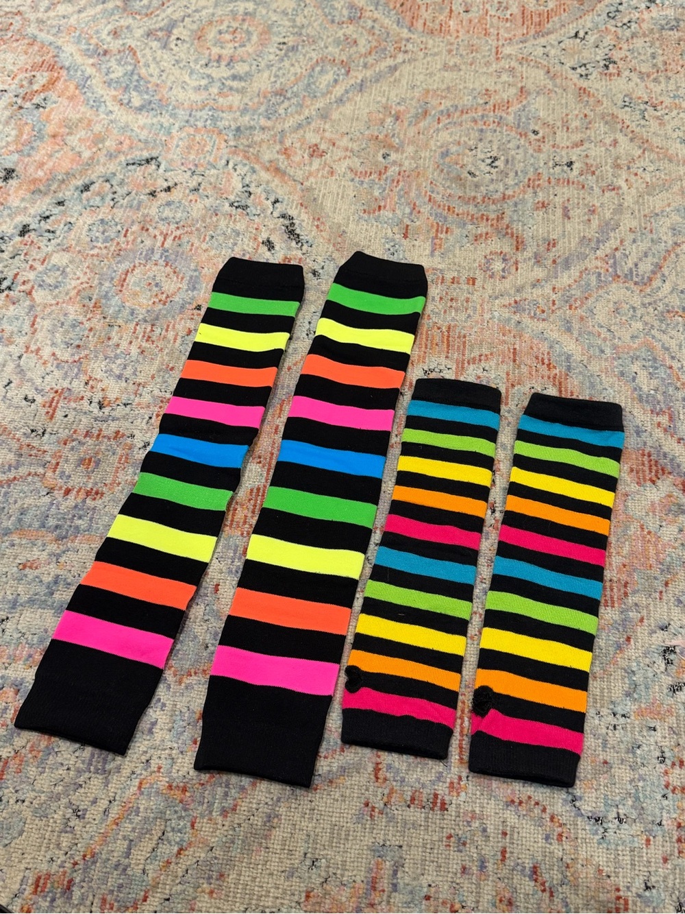 Brand New Neon Rainbow Striped Leg & Arm Warmers Matching Set – 80s Rave Cosplay